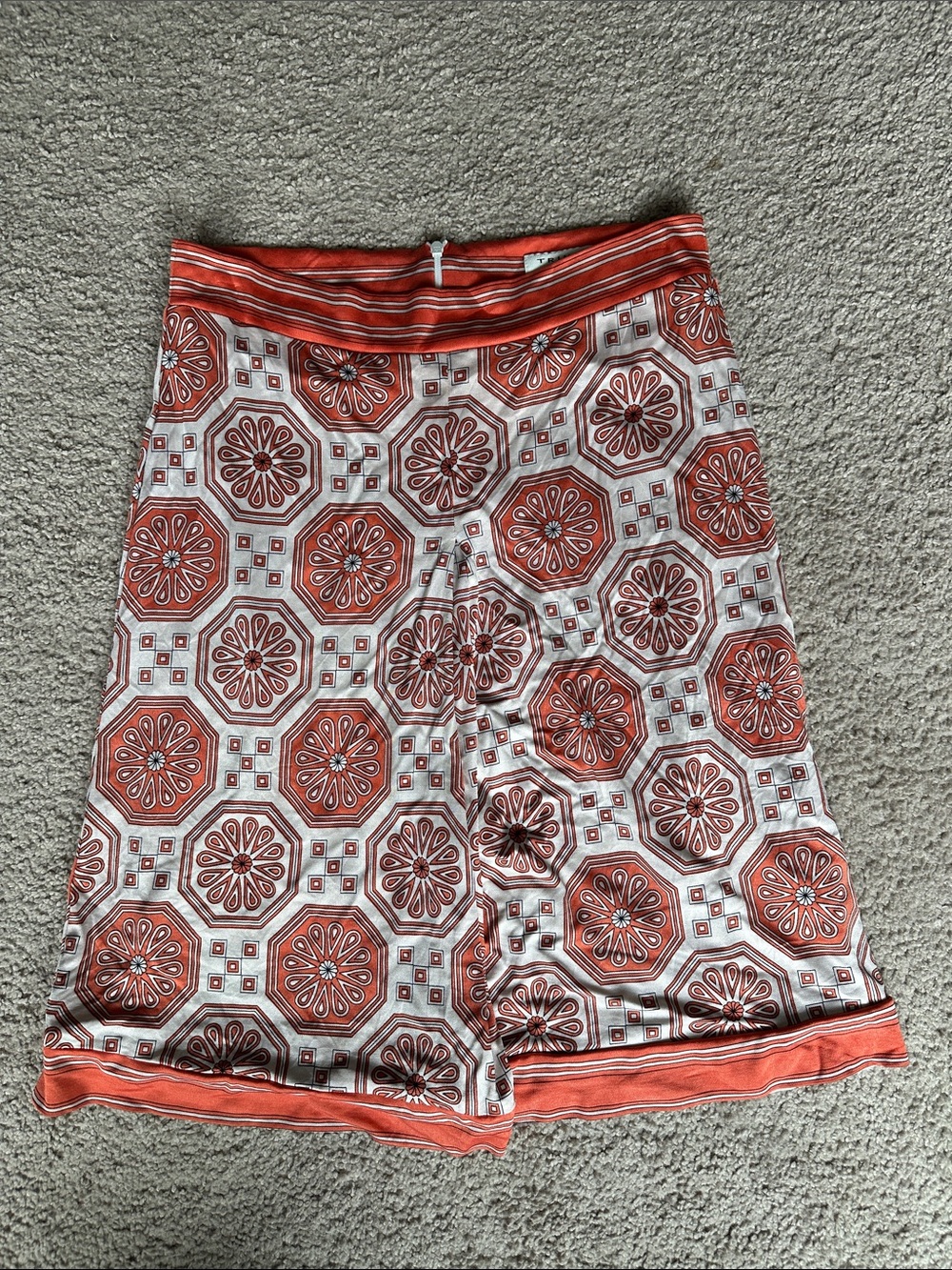 Vintage- Trina Turk Coral and White Striped Waistband Geometric Skirt